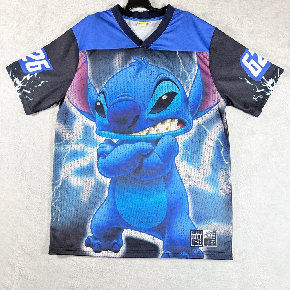 Disney Stitch‎ Athletic Mesh Soccer Jersey Blue Black Lightning Bolt Small